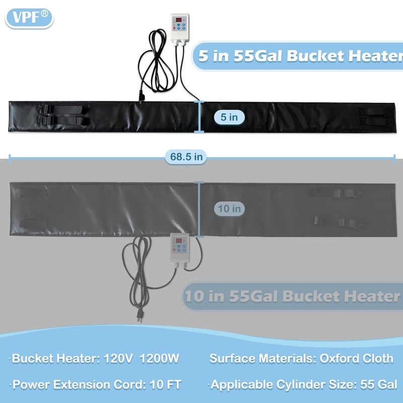 VPF Industrial 55-Gallon Barrel Heater with 0-212℉ Adjustable Thermostat, 1200W Waterproof Drum Heater Blanket for Metal Barrels & Propane Tanks, 24H Timer, UL/FCC Certified Energy-Saving Heating System - Image 4
